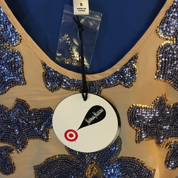 NWT Neiman Marcus x Target Blue & Tan Sequin Top - Picture 4 of 7